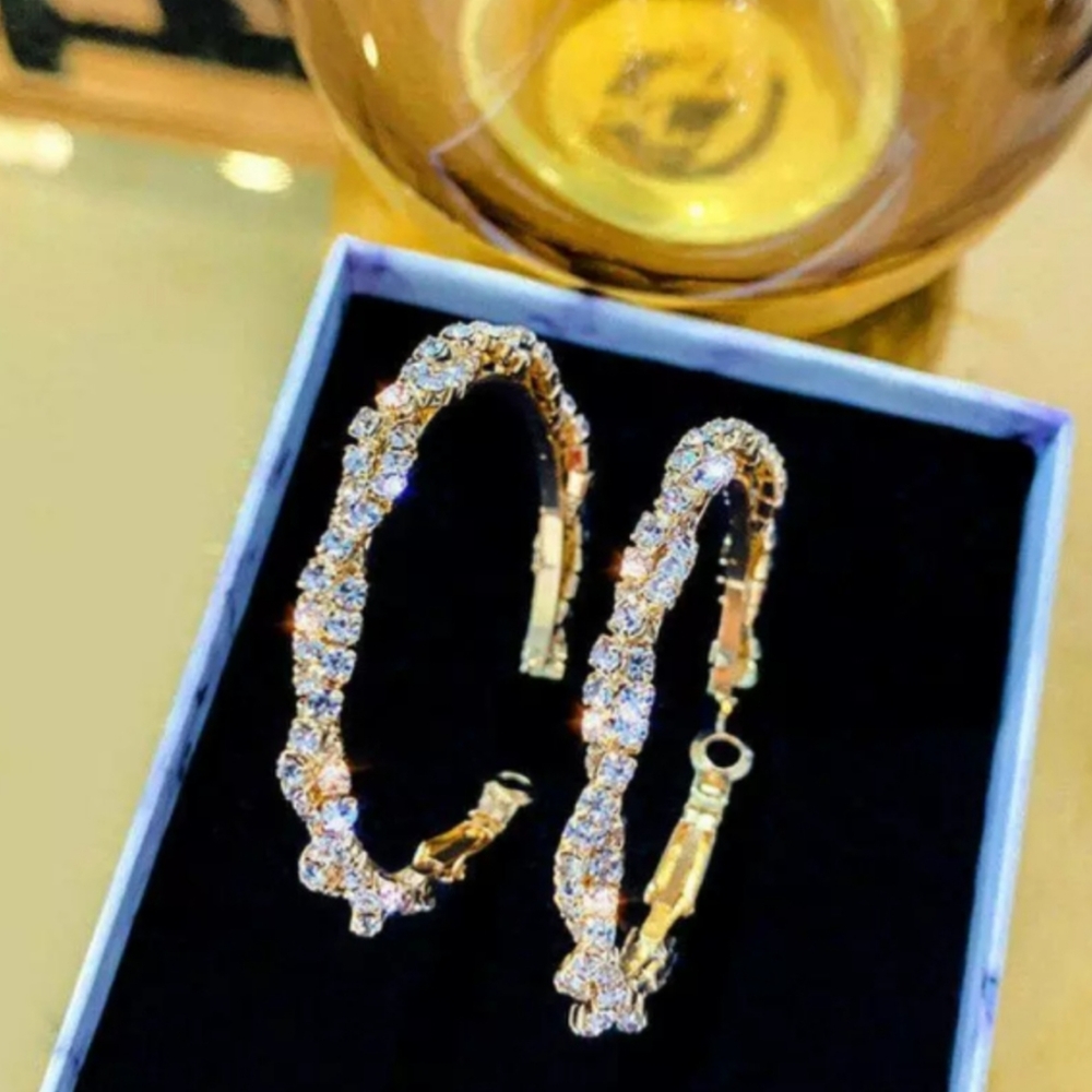 NEW Gold filled twisted crystal hoop earrings - Picture 2 of 5